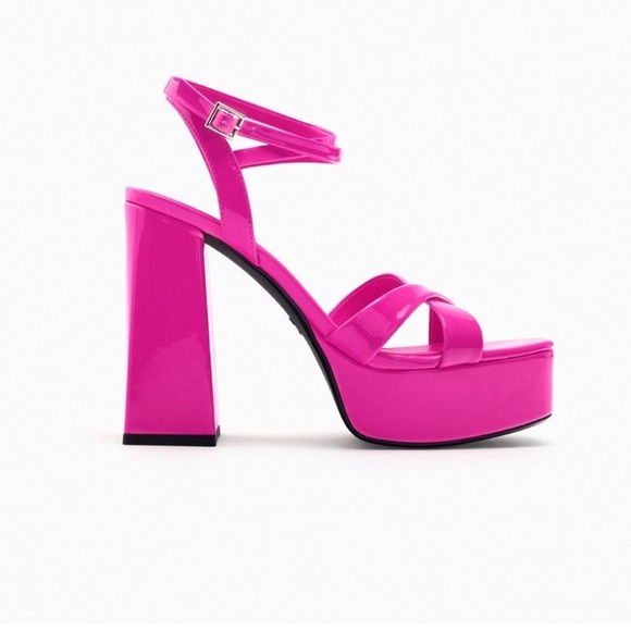 ZARA NEON PINK STRAPPY CHUNKY PLATFORM
HEELED SANDALS SIZE 8 NWT - Picture 4 of 16